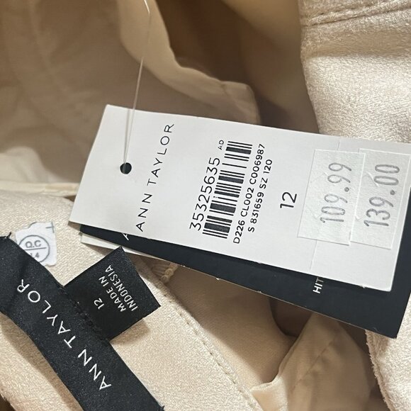 Ann Taylor Kate Ankle Trousers Pants Faux Suede Wide Leg Sz 12 NWT Cream - Picture 6 of 6